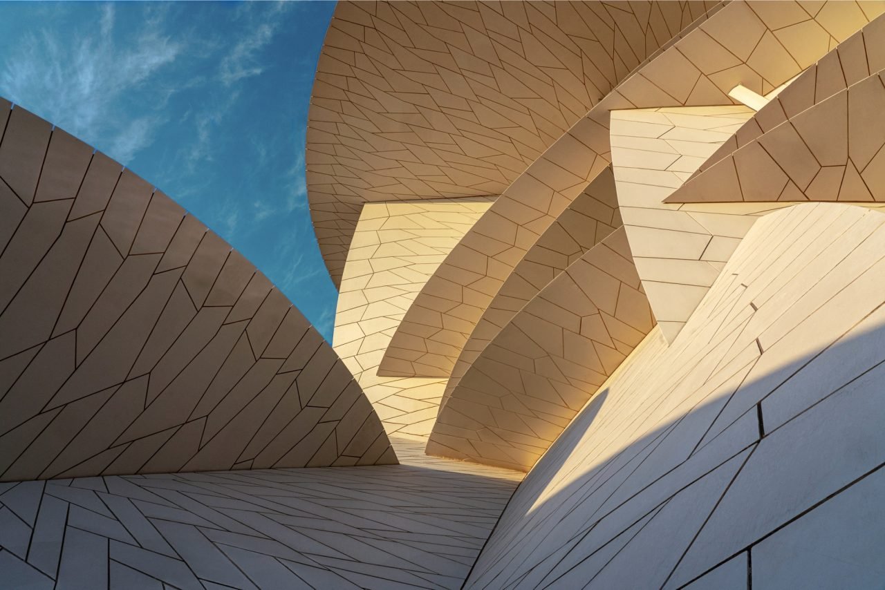 Modern architecture,national museum of Qatar, futuristic building exterior city architectural desert